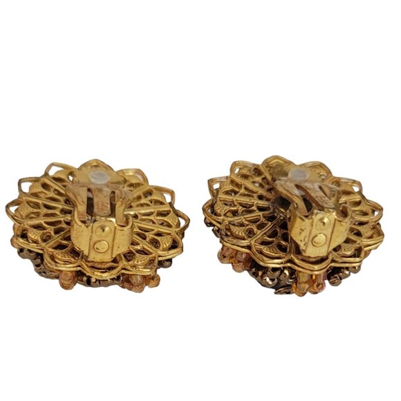 Original By Robert Gold Tone AB Brown Glass Bead Clip-On Earrings, Signed K601